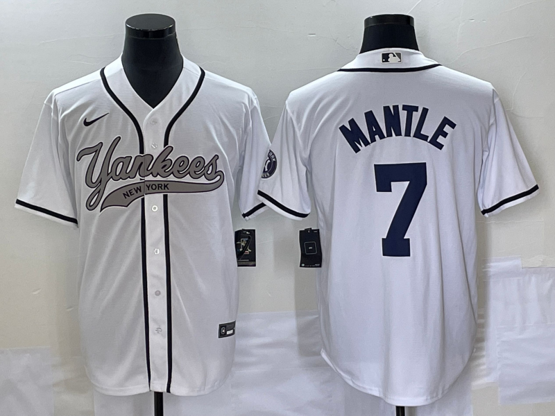 Men's New York Yankees Mickey Mantle #7 White Jersey Joint Edition